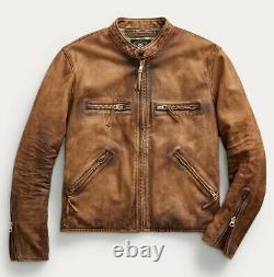 $1,900 RRL Cafe Racer Leather Moto Jacket Men's M Medium Ralph Lauren