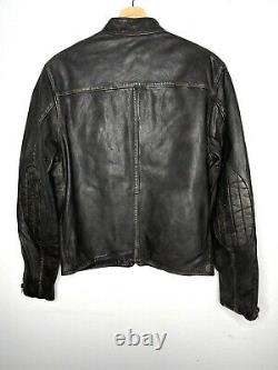 $1298 Polo Ralph Lauren Small Black Brown Leather Jacket RRL Cafe Racer Distress