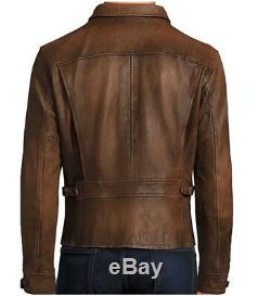 $1595 Polo Ralph Lauren Leather Jacket Men Distressed Moto Biker Rider Newsboy L