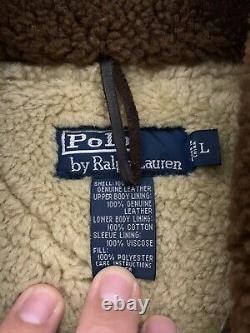 $1998 Polo Ralph Lauren Large Brown Leather Jacket RRL Shearling Bomber Aviator