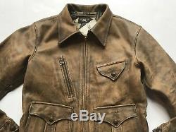 $2200 RRL Ralph Lauren 1920s Distressed Newsboy Cowhide Leather Jacket -MEN- XL