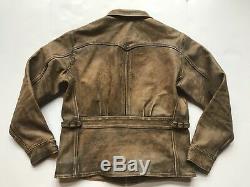 $2200 RRL Ralph Lauren 1920s Distressed Newsboy Cowhide Leather Jacket -MEN- XL