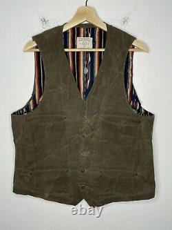 $225 Freenote Cloth Large Wax Cotton Jacket Vest Taupe Faux Leather Hunting