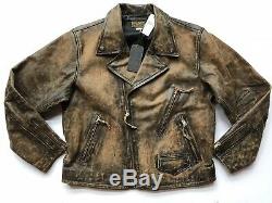 $2400 RRL Ralph Lauren Limited Edition Distressed Motorcycle Leather Jacket- XXL