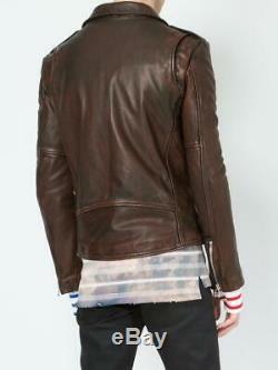 $3000 Authentic Rare FAITH CONNEXION Men Burgundy Distress Biker Leather Jacket