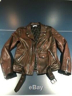 $3000 Authentic Rare FAITH CONNEXION Men Burgundy Distress Biker Leather Jacket
