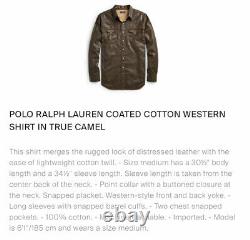 $328 Polo Ralph Lauren Medium Wax Brown Shirt FO Leather RRL Distressed Western