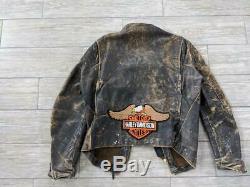 60s vintage BROOKS leather CAFE RACER jacket 38-40 brown DISTRESSED harley patch
