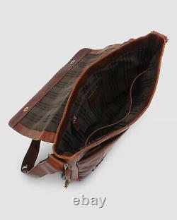 $650 Frye Logan Men's Brown Distressed Leather Crossbody Logo Messenger Bag OS