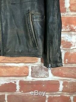 $695 Gap L Cafe Racer Brown Genuine Leather Distressed Biker Motorcycle Jacket