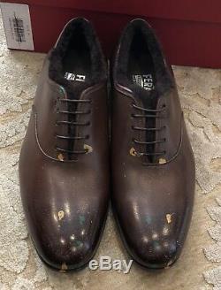 $750 New Salvatore Ferragamo Mens Shoes Brown Distressed Paint Size 8 US 7 UK 41