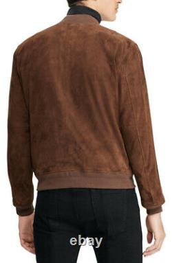 $798 Polo Ralph Lauren Large Brown Soft Suede Leather Jacket Bomber RRL Roughout