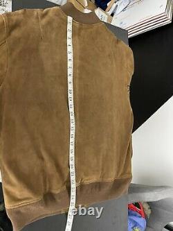 $798 Polo Ralph Lauren Large Brown Soft Suede Leather Jacket Bomber RRL Roughout