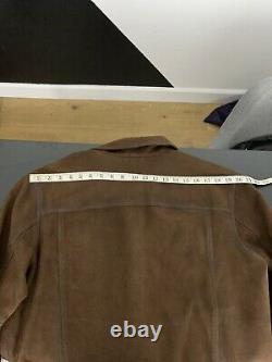 $898 Polo Ralph Lauren Large Brown Nubuck Suede Trucker Jacket RRL Leather Rugby