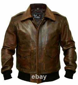 A-2 G-1 Aviator Brown Bomber Men's Flight Navy Distressed Real Leather Jacket
