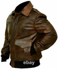 A-2 G-1 Aviator Brown Bomber Men's Flight Navy Distressed Real Leather Jacket
