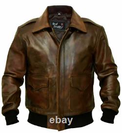 A-2 G1 Aviator Brown Bomber Men's Flight Navy Distressed Real Leather Men Jacket