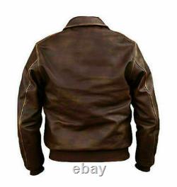 A-2 Mens Aviator G-1 Flight Jacket Brown Distressed Bomber Leather Jacket
