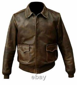 A-2 Mens Aviator G-1 Flight Jacket Brown Distressed Bomber Leather Jacket