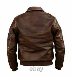 A2 Bomber AIR Force Style Flight Jacket Real Leather Vintage Distressed Brown