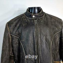AMERICAN EAGLE Lambskin Leather Cafe racer Jacket Mens Size L Distressed brown