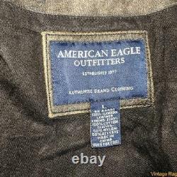 AMERICAN EAGLE Lambskin Leather Cafe racer Jacket Mens Size L Distressed brown