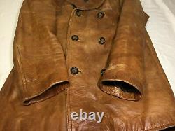 AMI Madrid Vintage 1980s Distressed Cow Hide Leather Jacket Double Breasted Coat