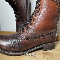 ASH Ralf Tan Brown Distressed Leather Studded Lace Up Boots Men's UK Size 10