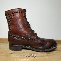 ASH Ralf Tan Brown Distressed Leather Studded Lace Up Boots Men's UK Size 10