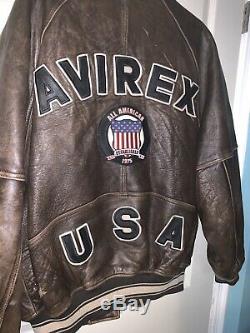 AVIREX 1975 USA VARSITY Rare Vintage Brown Bomber Leather Jacket Type A-2, Large