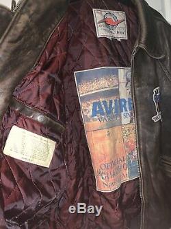 AVIREX 1975 USA VARSITY Rare Vintage Brown Bomber Leather Jacket Type A-2, Large