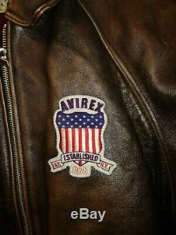 AVIREX 1975 USA VARSITY Rare Vintage Brown Bomber Leather Jacket Type A-2, sz XL