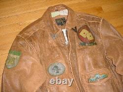 Adler Brown Leather Vintage Distressed Bomber Flight Jacket/Coat M Stunning