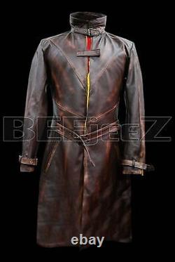 Aiden Pearce Watch Dogs Stylish Leather Jacket Distressed Brown Trench Coat