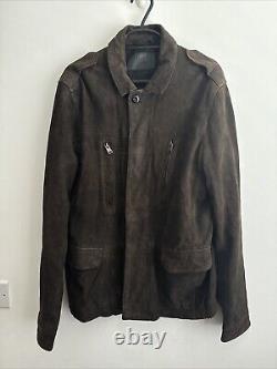 All Saints Brown Suede Men's Leather Jacket SARGENT Blazer Size M Distressed