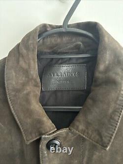 All Saints Brown Suede Men's Leather Jacket SARGENT Blazer Size M Distressed