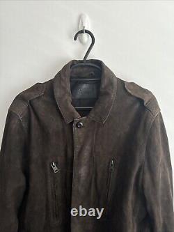 All Saints Brown Suede Men's Leather Jacket SARGENT Blazer Size M Distressed