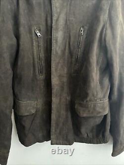 All Saints Brown Suede Men's Leather Jacket SARGENT Blazer Size M Distressed