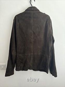 All Saints Brown Suede Men's Leather Jacket SARGENT Blazer Size M Distressed