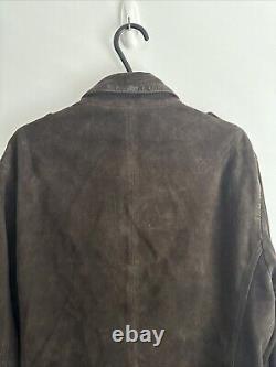 All Saints Brown Suede Men's Leather Jacket SARGENT Blazer Size M Distressed