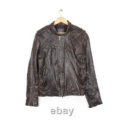 All Saints Lindaman Leather Jacket Full Zip Biker Brown Distressed Coat Size S