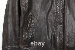 All Saints Lindaman Leather Jacket Full Zip Biker Brown Distressed Coat Size S