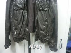All Saints Mens Brown Leather Jacket Narly Distressed Size Large L Brad Coat