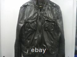 All Saints Mens Brown Leather Jacket Narly Distressed Size Large L Brad Coat