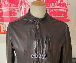 Allsaints Snyc Leather Jacket Brown Vtg Distressed Creased Zip Up Medium