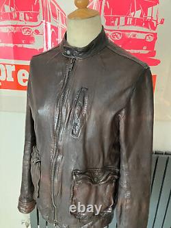 Allsaints Snyc Leather Jacket Brown Vtg Distressed Creased Zip Up Medium