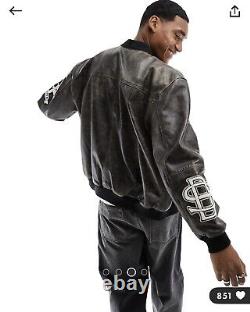 Asos design oversized distressed leather varsity jacket