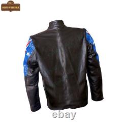 Australian Flag Mens Cafe Racer Real Leather Distressed Brown Wax Biker Jacket