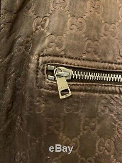 Auth Gucci Guccissima Distressed Leather Bomber Motorcycle Jacket Gg XL 60 $4495
