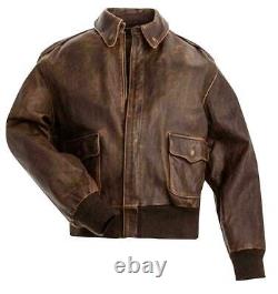 Aviator A-2 Flight Jacket Distressed Brown Genuine Leather Bomber Jacket NEW